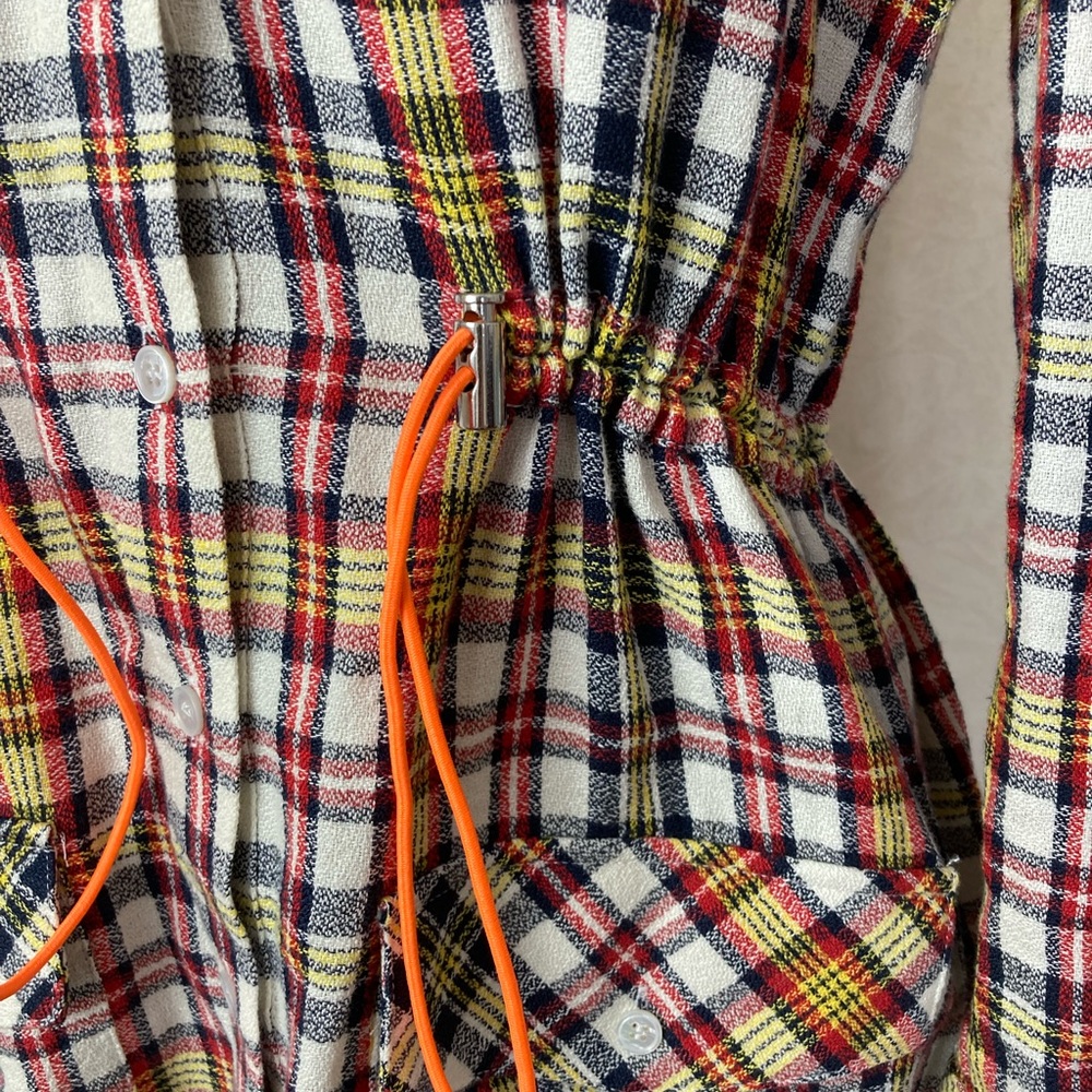 Veronica Beard Corinne  Plaid Button-Up Shirt Dress Gray Yellow Red Size 4 - Picture 8 of 14